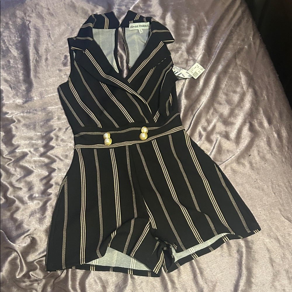 Black and white Striped Romper